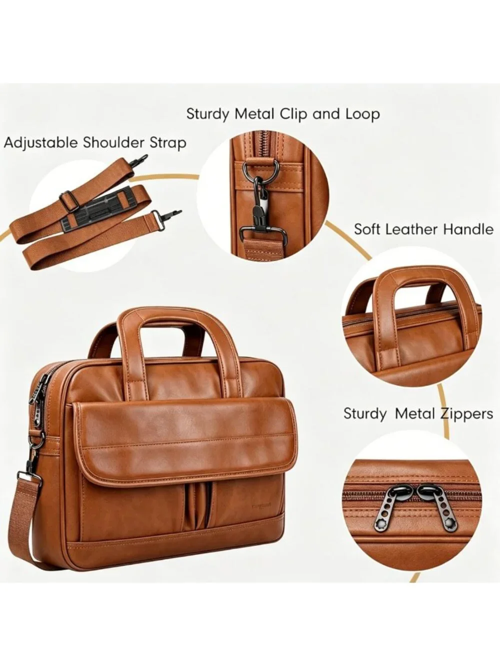 Stylish Brown Leather Laptop Bag for Men, 15.6
